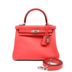 Hermes Kelly 25cm Rose Texas Swift w/Palladium Hardware