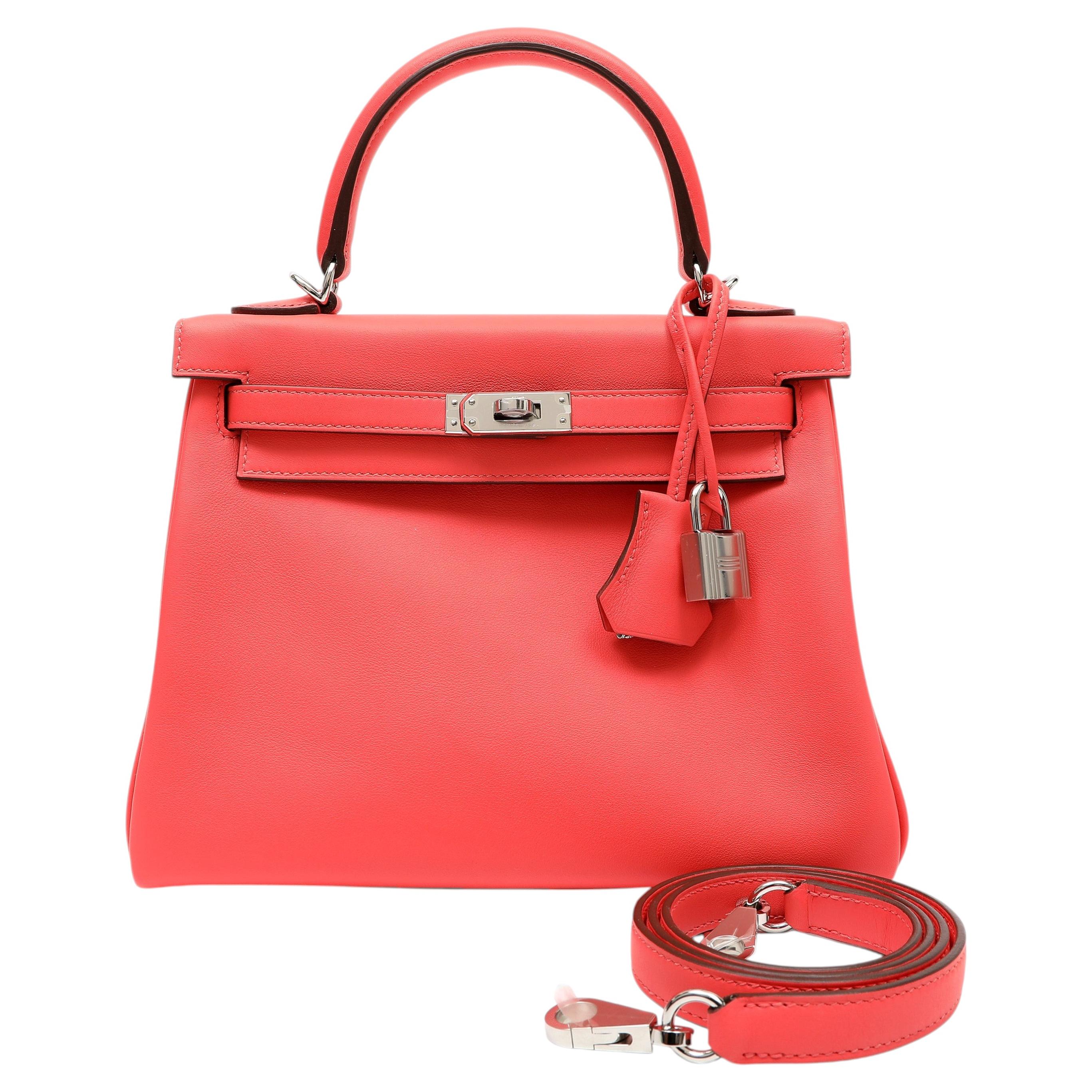 Hermes Kelly 25cm Rose Texas Swift w/Palladium Hardware