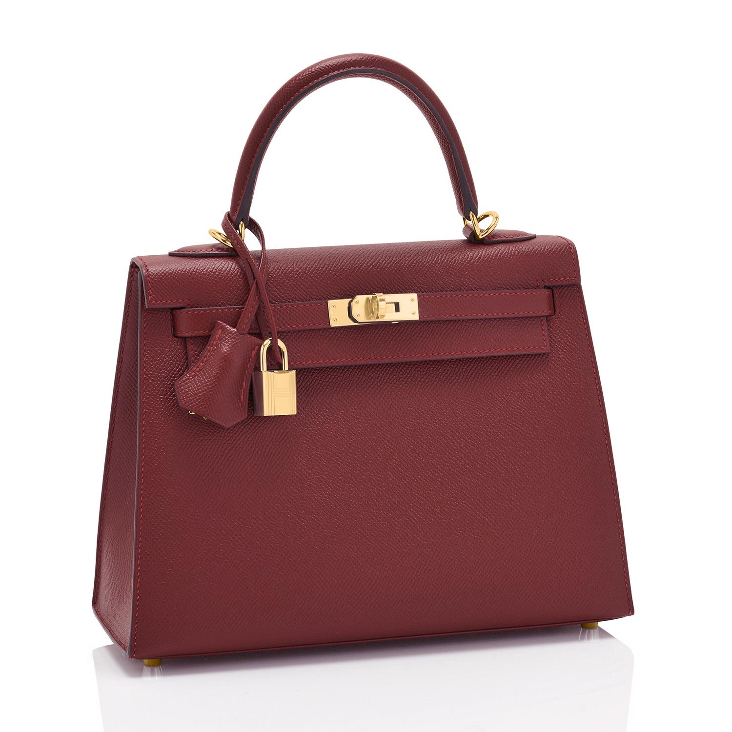 Hermes Kelly 25cm Rouge H Hermes Epsom Sellier Gold Hardware Y Stamp, 2020
Brand New in Box. Store Fresh. Pristine Condition (with plastic on hardware). 
Just purchased from Hermes store; bag bears new interior 2020 Y stamp. 
Perfect gift!  Comes