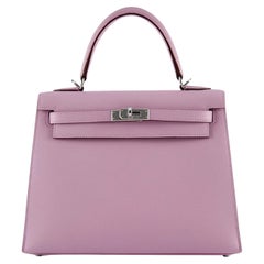 HERMÈS KELLY 25CM SELLIER MAUVE SYLVESTER Bittersüßes Leder mit Palladiumbeschlägen