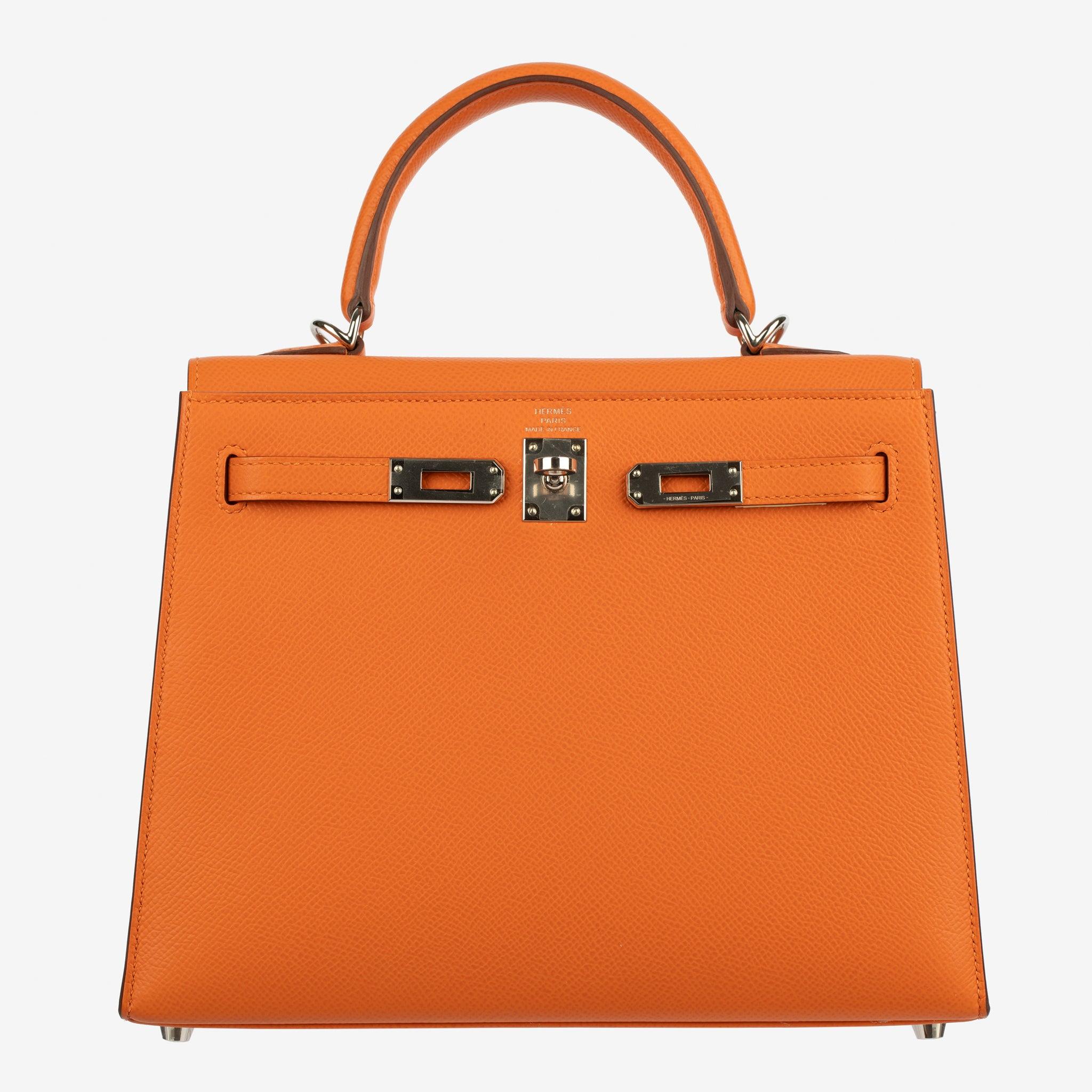 Hermes Kelly 25cm Sellier Orange Epsom Leather Palladium Hardware en vente 6