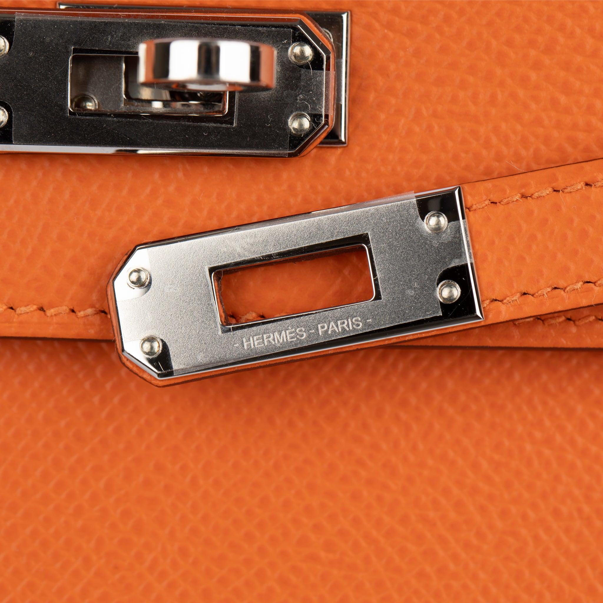Hermes Kelly 25cm Sellier Orange Epsom Leather Palladium Hardware en vente 7