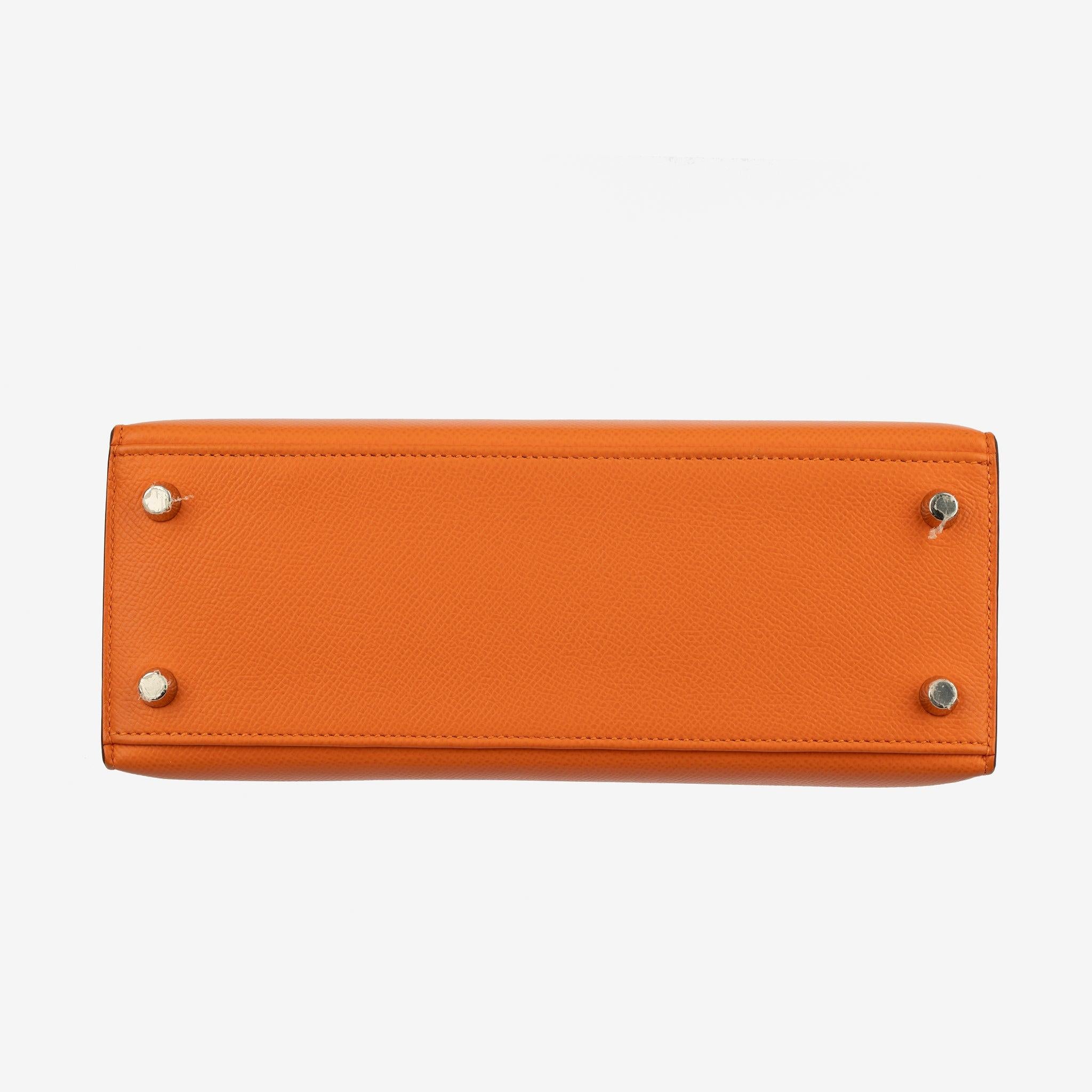 Hermes Kelly 25cm Sellier Orange Epsom Leather Palladium Hardware en vente 8
