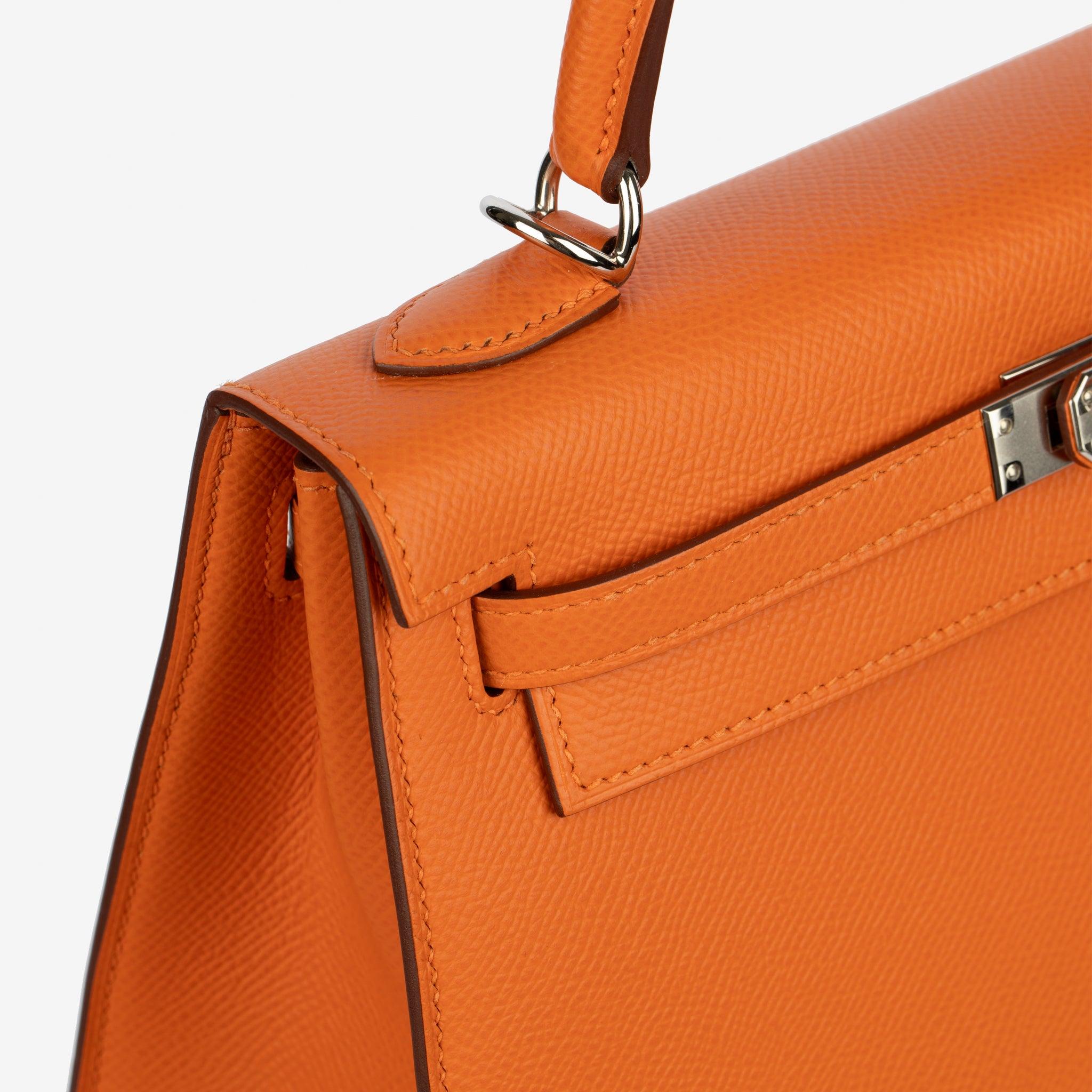 Hermes Kelly 25cm Sellier Orange Epsom Leather Palladium Hardware en vente 10