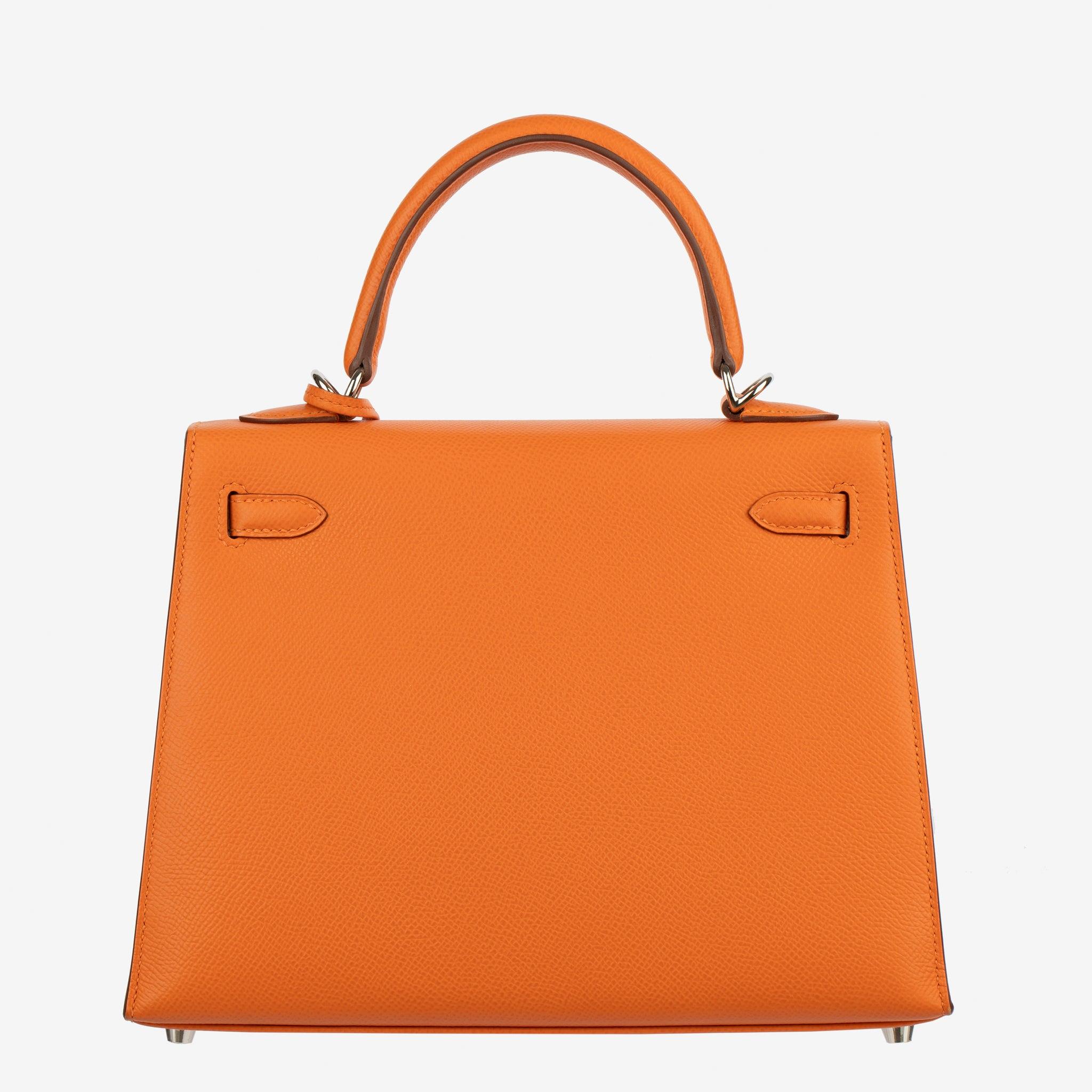 Hermes Kelly 25cm Sellier Orange Epsom Leather Palladium Hardware en vente 13