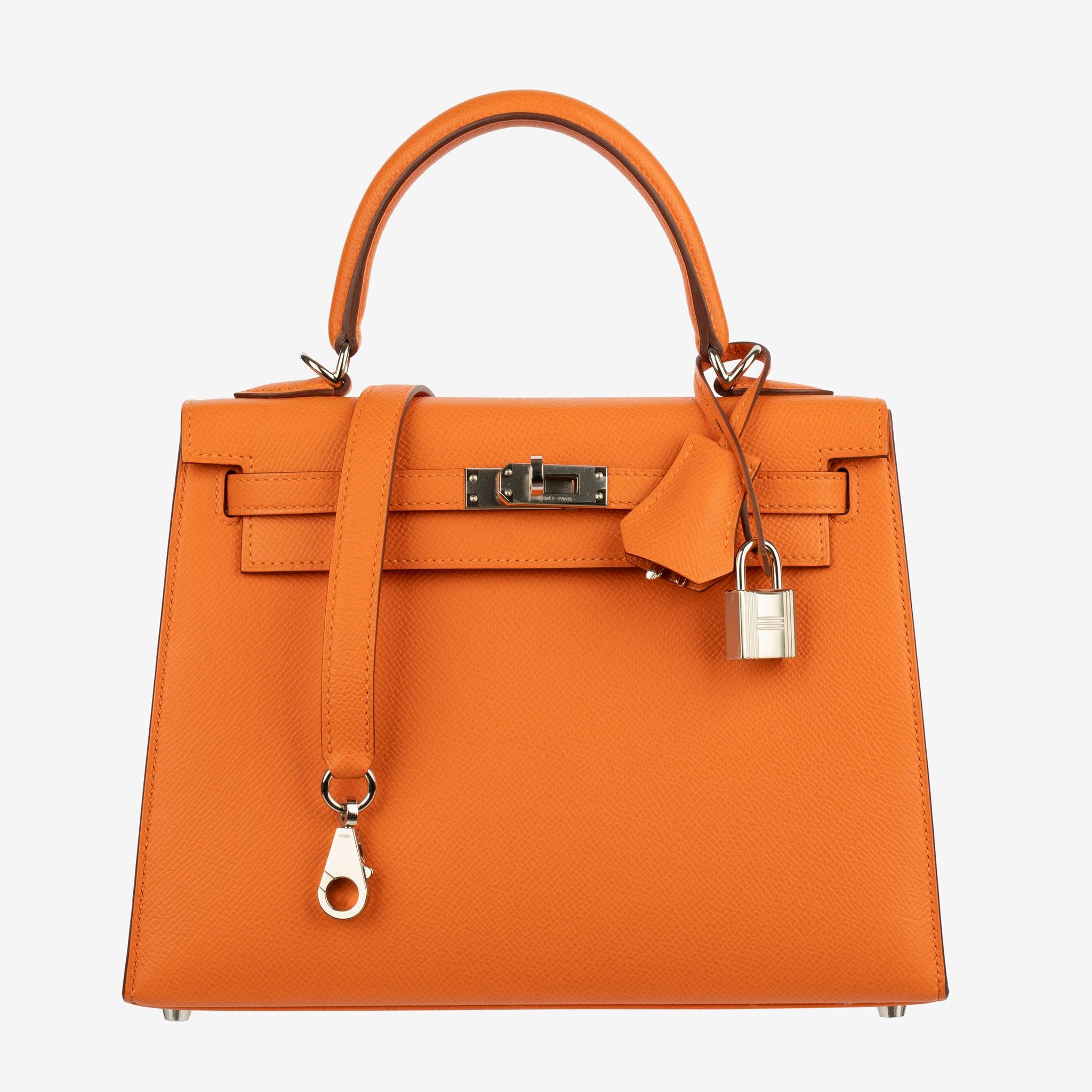 Hermes Kelly 25cm Sellier Orange Epsom Leather Palladium Hardware en vente 14