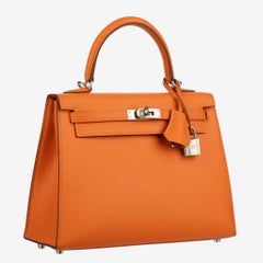 Hermes Kelly 25cm Sellier Orange Epsom Leather Palladium Hardware