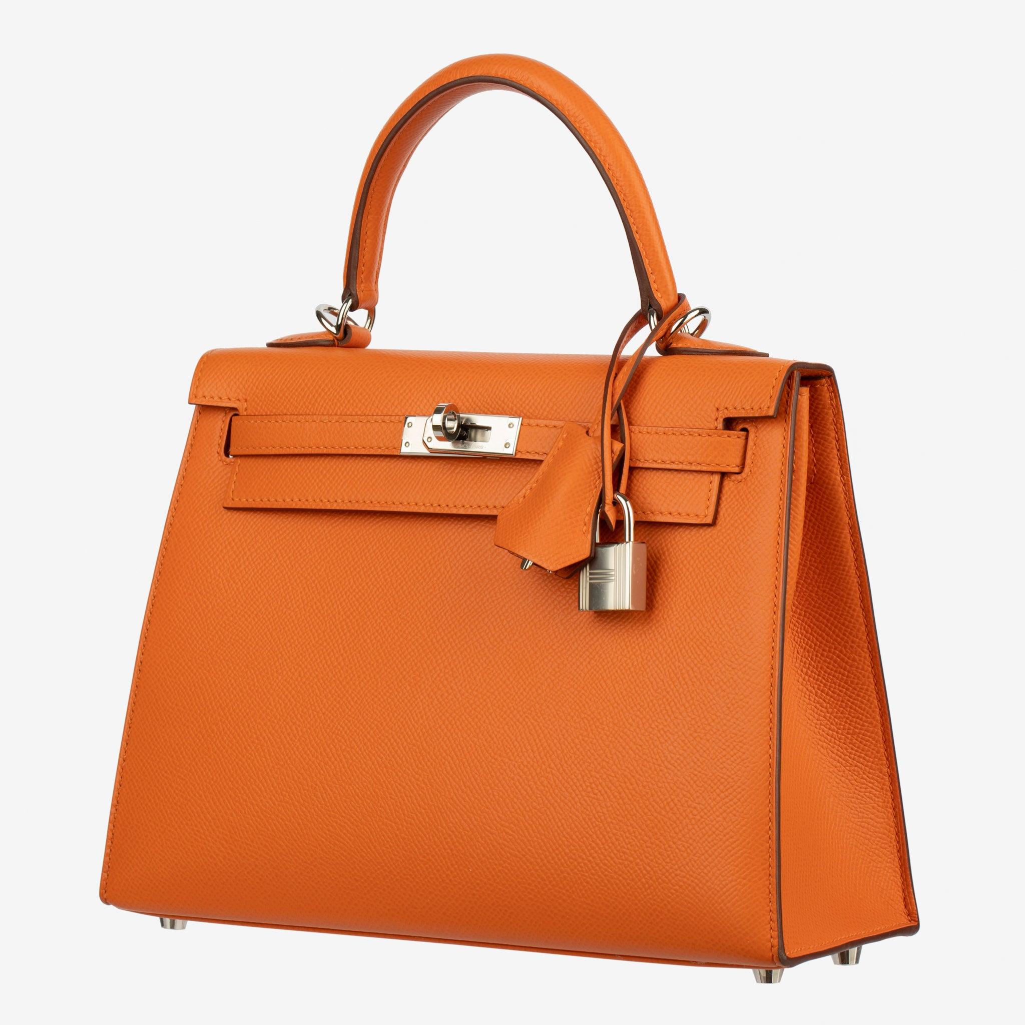 Hermes Kelly 25cm Sellier Orange Epsom Leather Palladium Hardware Excellent état - En vente à Sydney, New South Wales