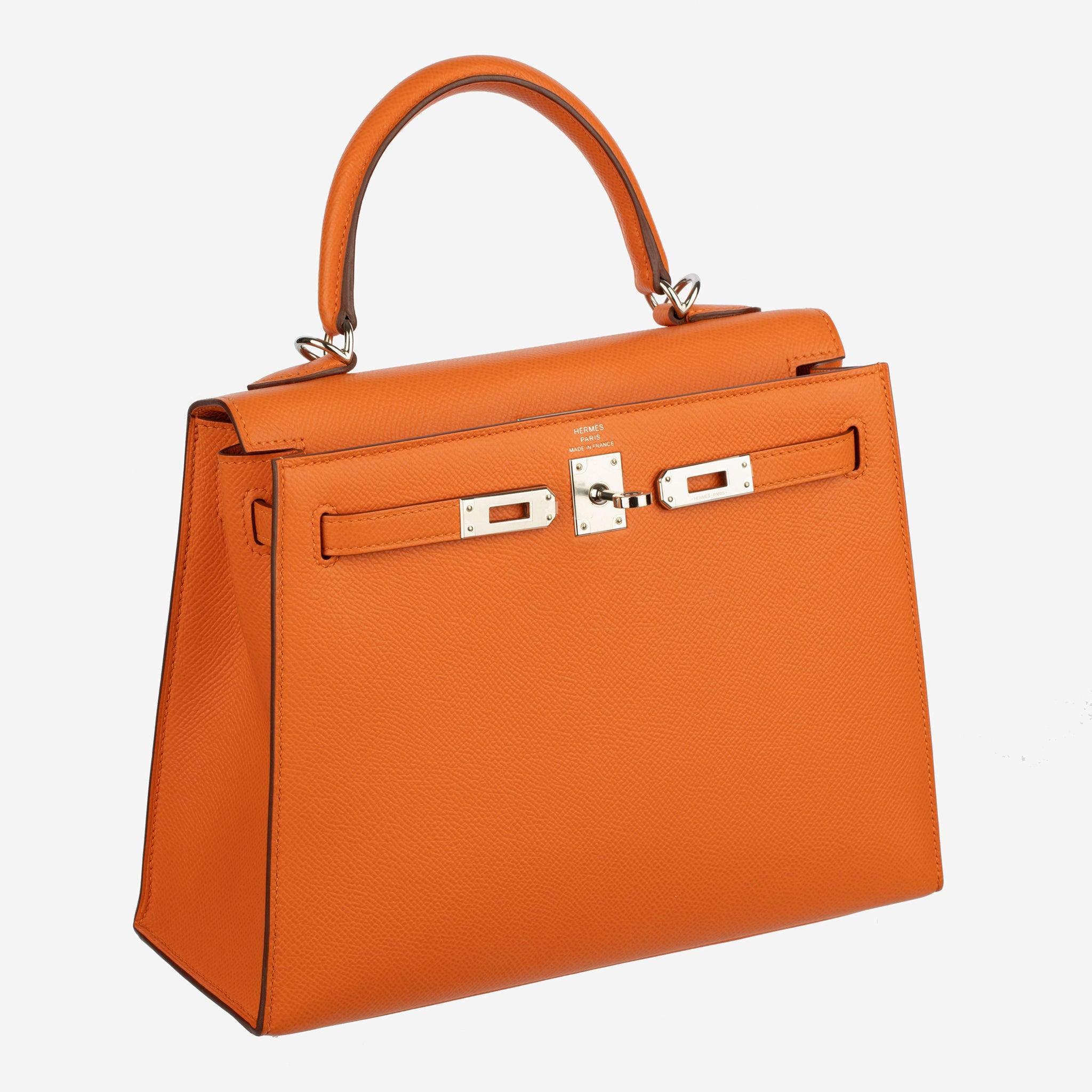 Hermes Kelly 25cm Sellier Orange Epsom Leather Palladium Hardware en vente 4