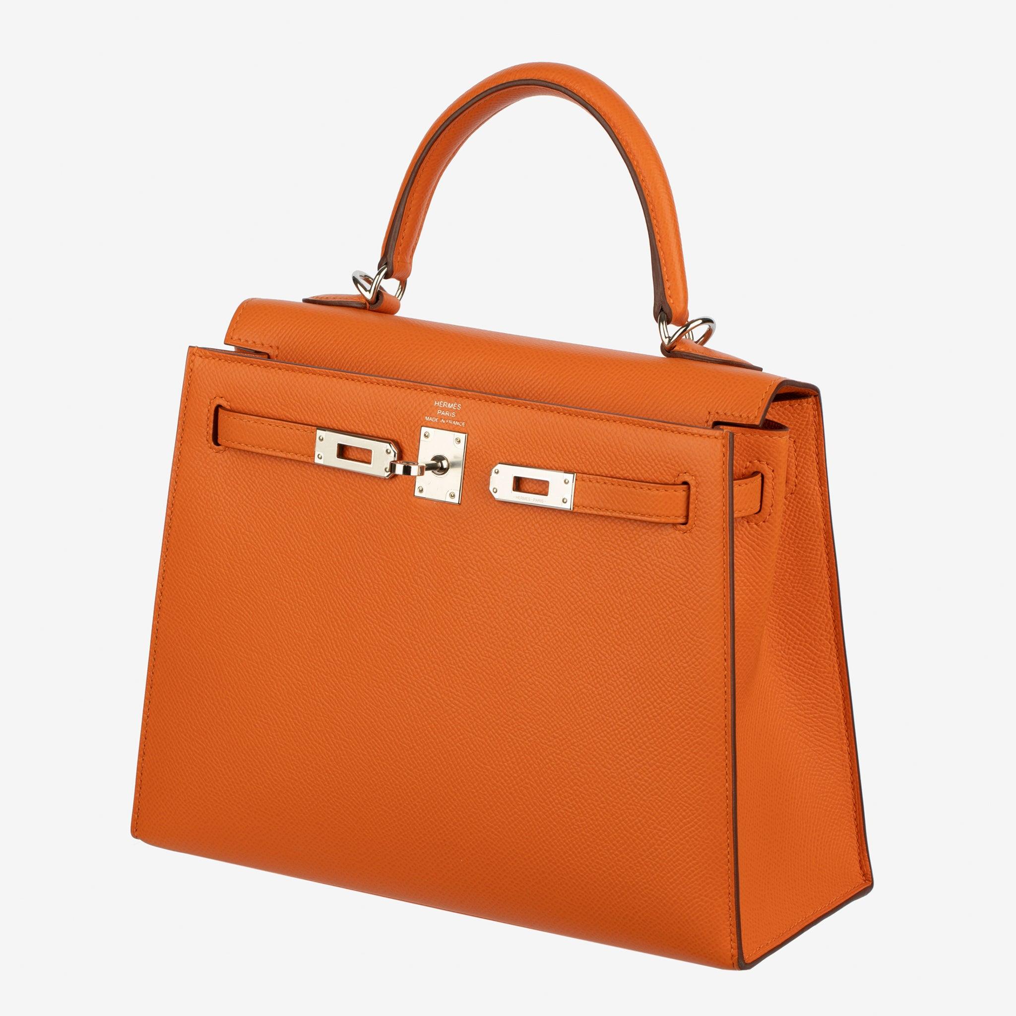 Hermes Kelly 25cm Sellier Orange Epsom Leather Palladium Hardware en vente 5