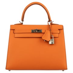 Hermes Kelly 25cm Sellier Orange Epsom Leather Palladium Hardware