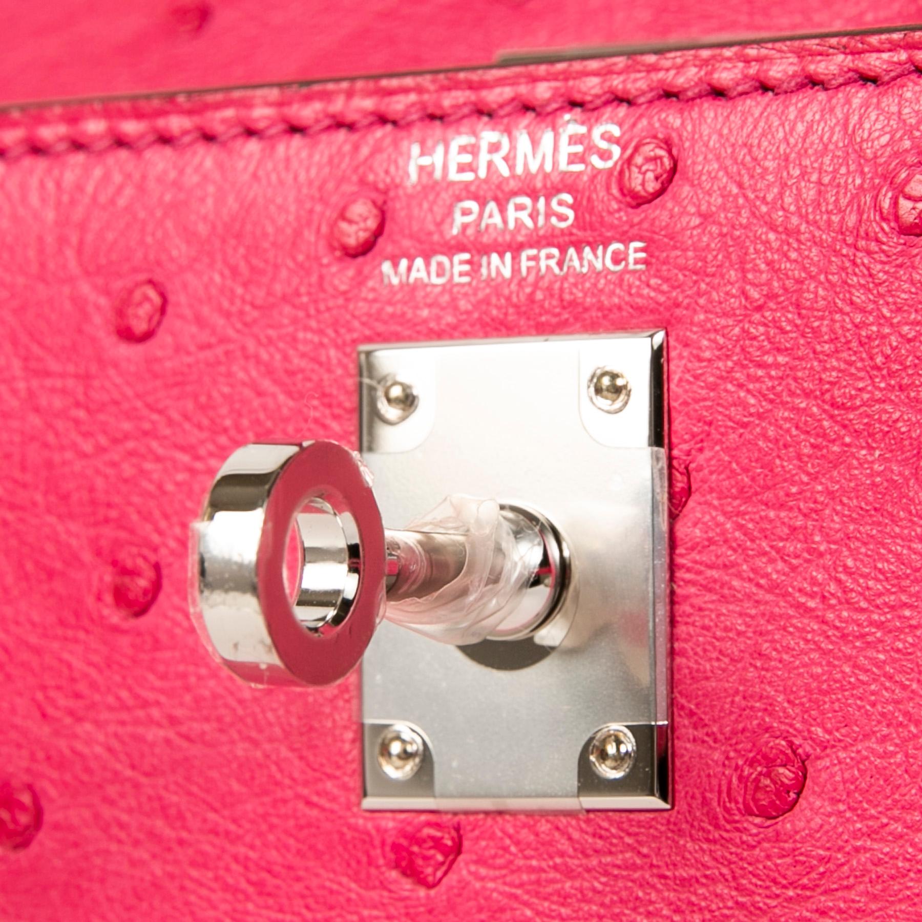 Pink Hermès Kelly 25cm Sellier Rose Tyrien Ostrich PHW
