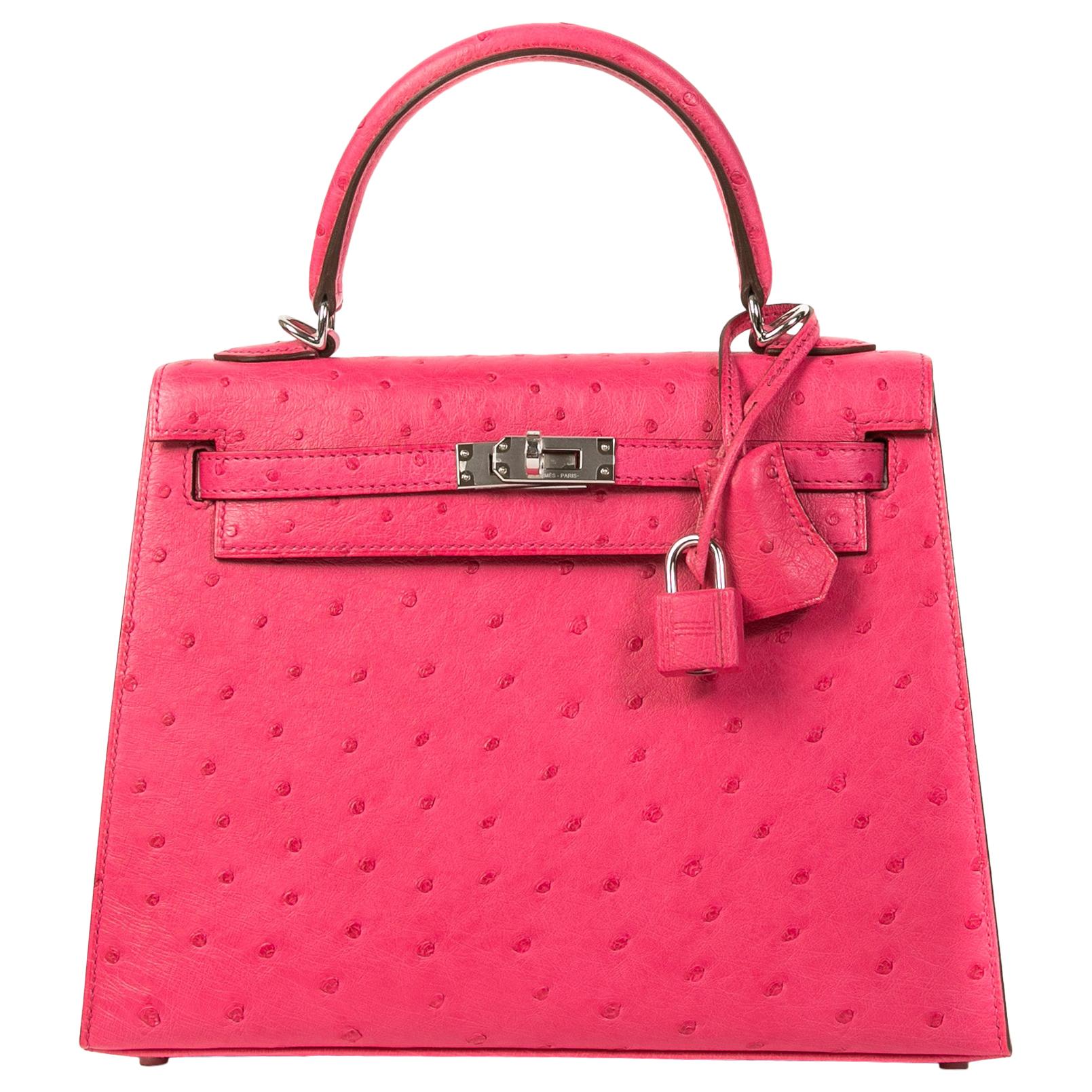 Hermes Birkin 25 Bag Rose Tyrien Ostrich Palladium Hardware at 1stDibs