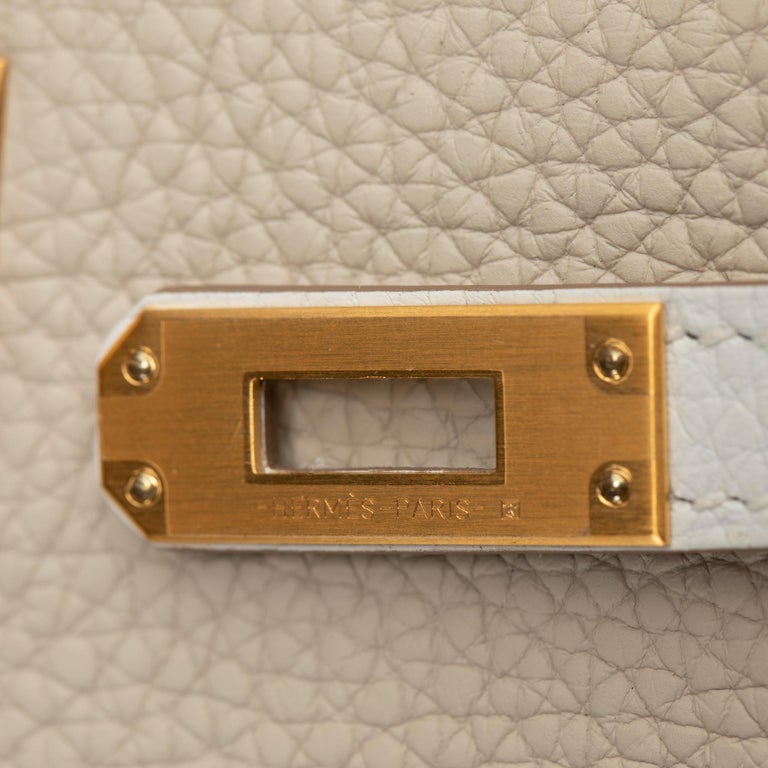 Hermes Kelly 25cm "Special Order" Craie and White Clemence Leather Gold