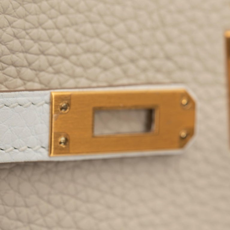 Hermes Kelly 25cm "Special Order" Craie and White Clemence Leather Gold