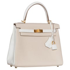 Hermes Kelly 25cm "Special Order" Craie & White Clemence Leather Gold Hardware