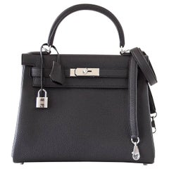 Hermes Kelly 28 Bag Black Retourne Togo Palladium Hardware 