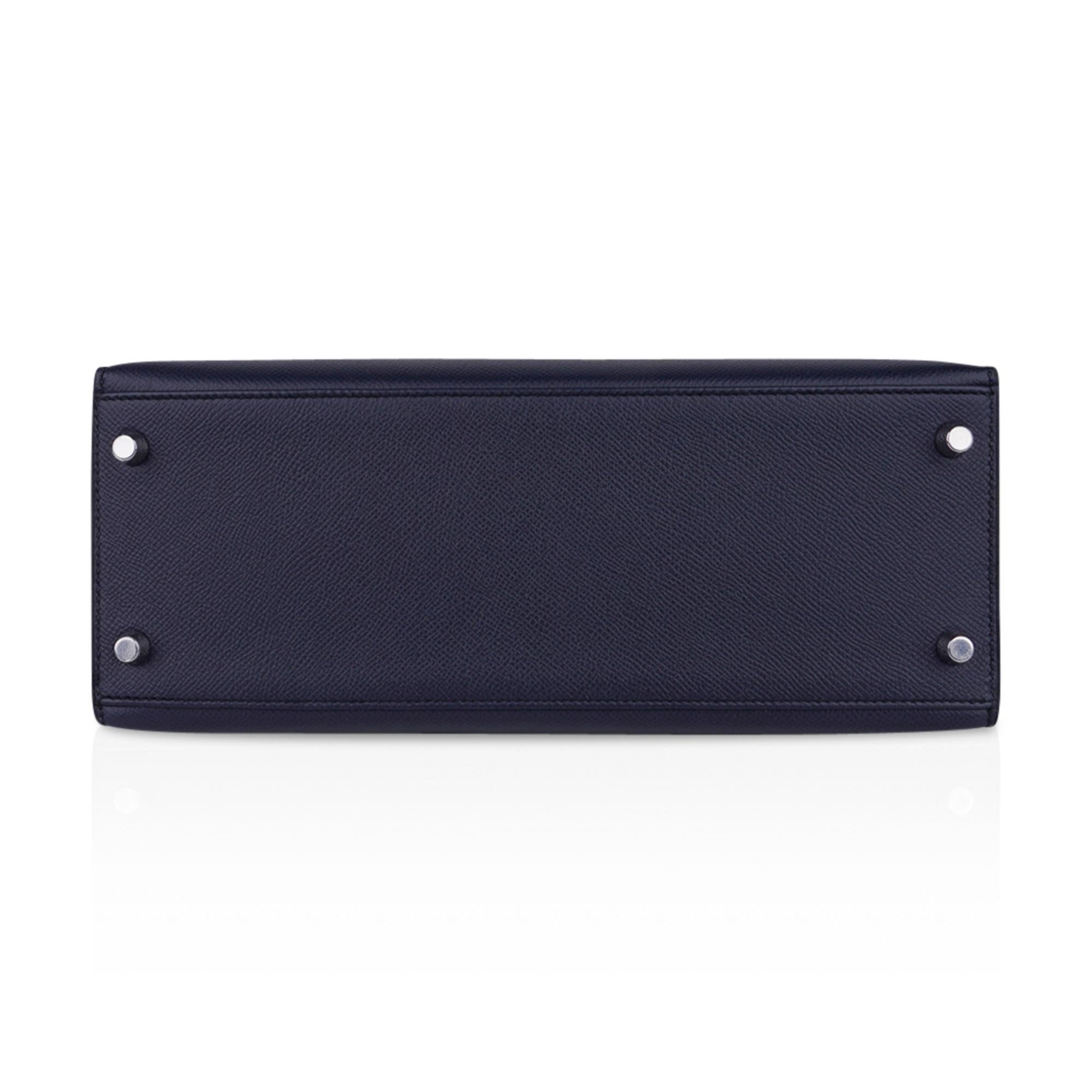 Hermes Kelly 28 Bag Blue Indigo Sellier Epsom Palladium Hardware New/Box 5