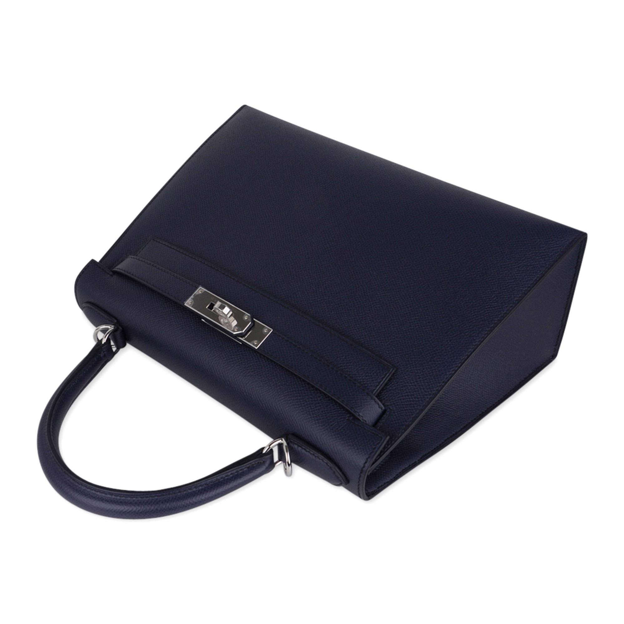 Hermes Kelly 28 Bag Blue Indigo Sellier Epsom Palladium Hardware New/Box In New Condition In Miami, FL