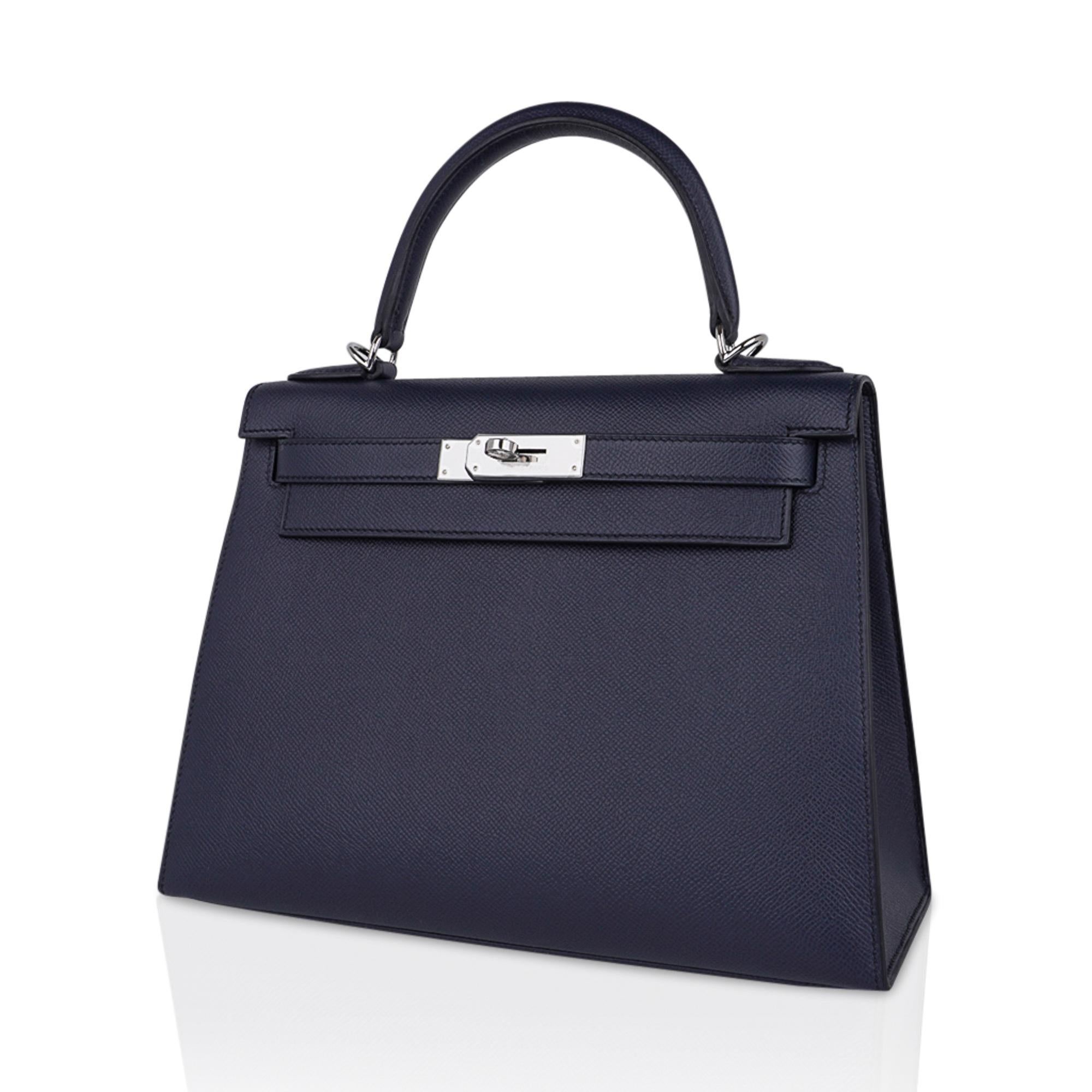 Women's Hermes Kelly 28 Bag Blue Indigo Sellier Epsom Palladium Hardware New/Box