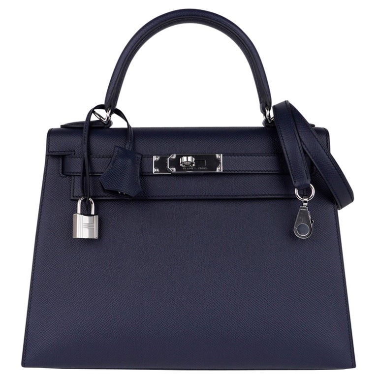Hermes Kelly Handbag Bleu Du Nord Epsom with Palladium Hardware 28 at  1stDibs