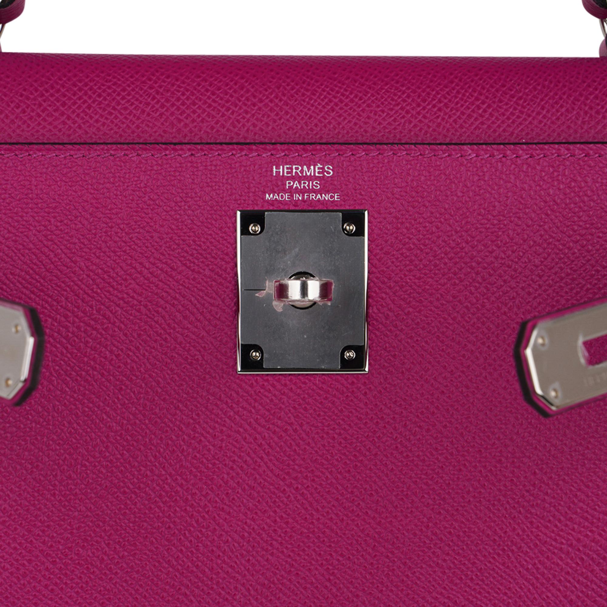 Hermes Kelly 28 Bag Rose Pourpre Sellier Epsom Palladium Hardware In New Condition For Sale In Miami, FL