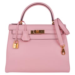 Hermes Kelly 28 Bag Rose Sakura Gold Hardware Swift Leather