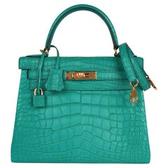 Hermes Kelly 28 Bag Vert Jade Matte Alligator Gold Hardware