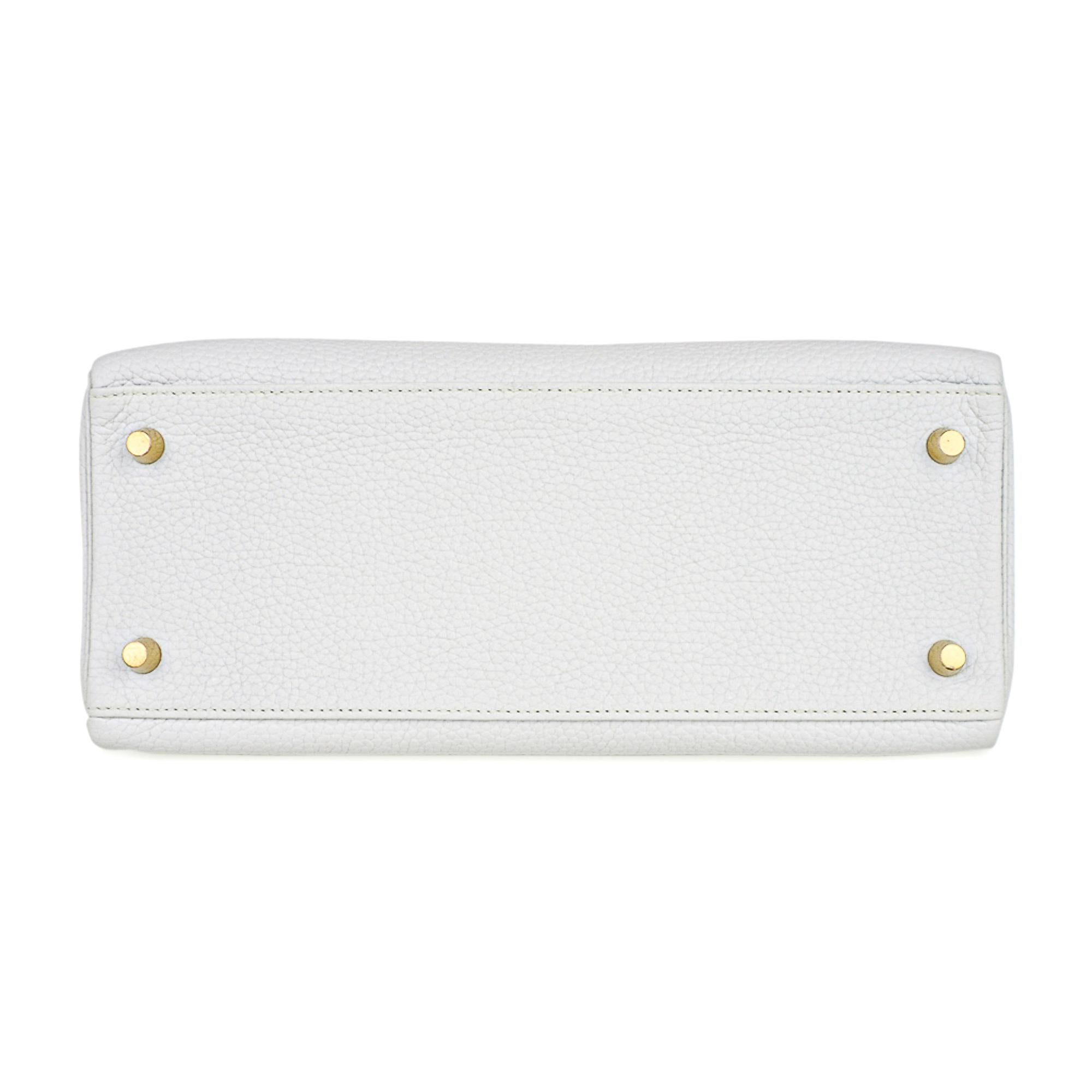 Hermes Kelly 28 Borsa Bianca Hardware Oro Pelle Clemence 6
