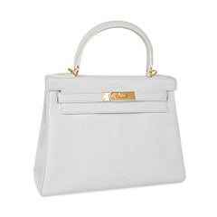 Hermes Kelly 28 White Bag Gold Hardware Clemence Leather