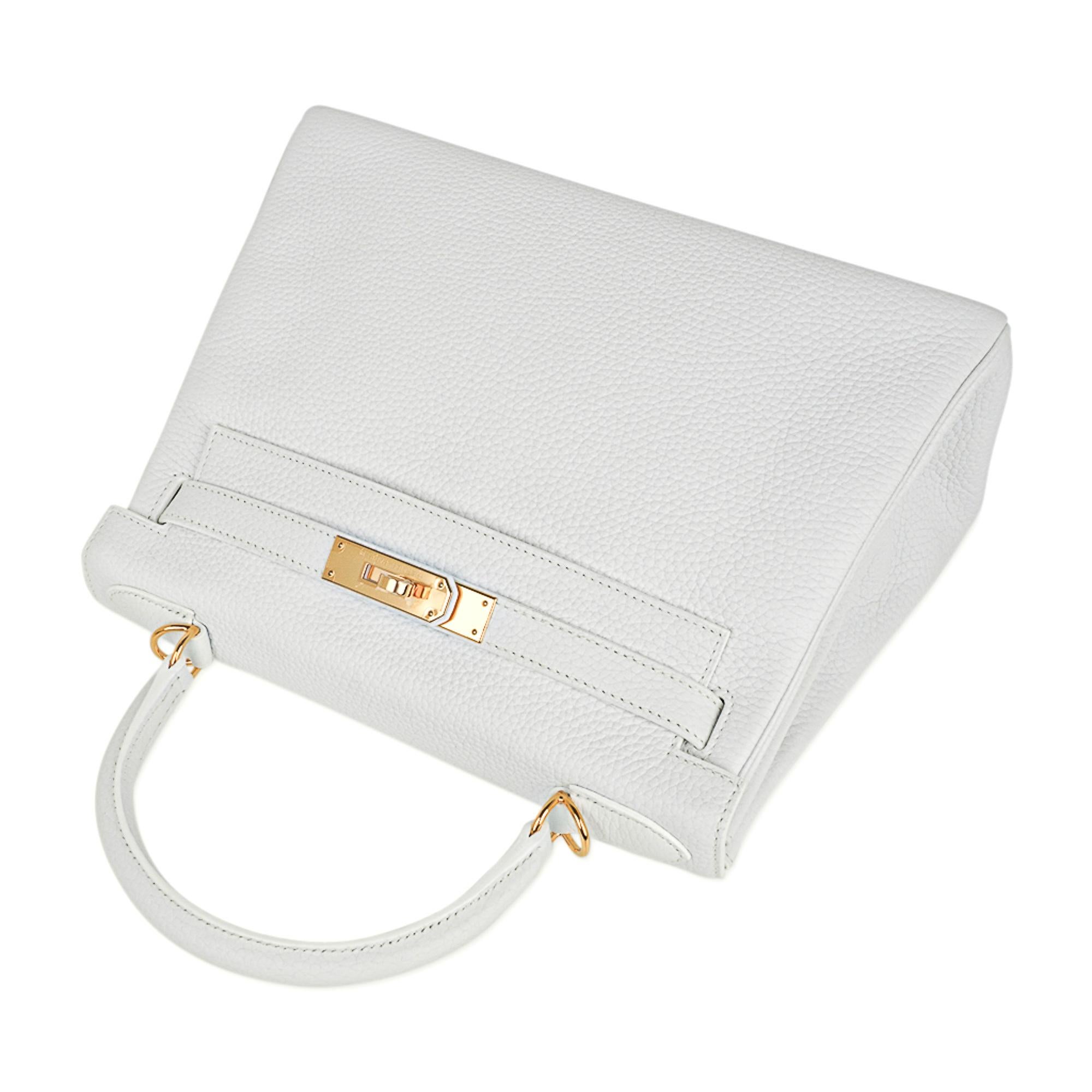 Gray Hermes Kelly 28 White Bag Gold Hardware Clemence Leather