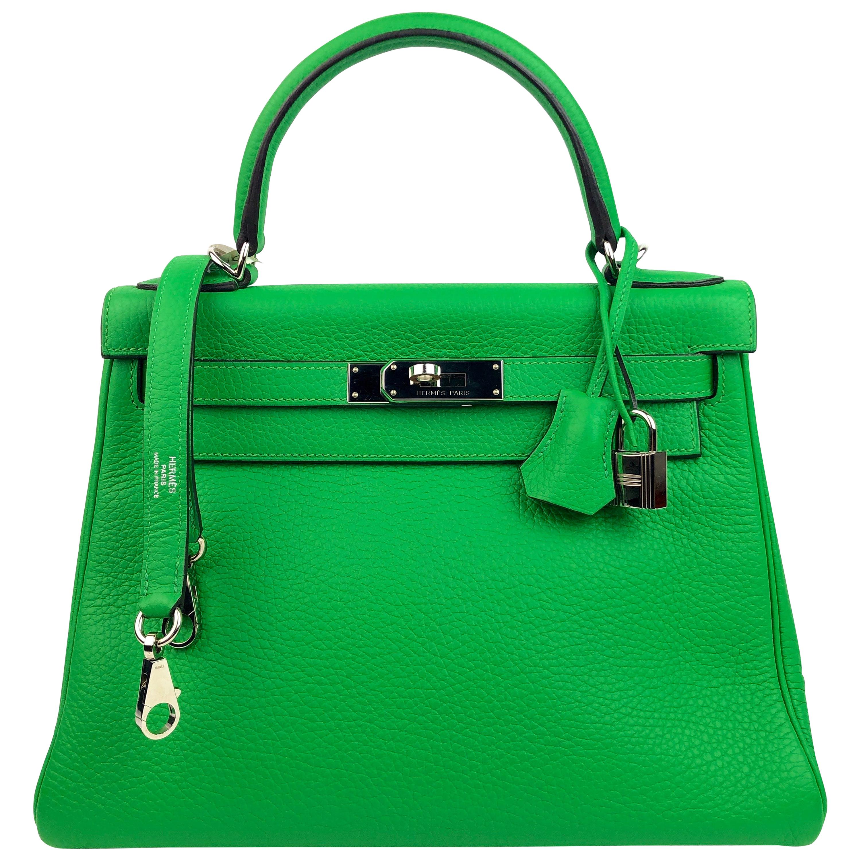 Hermes Kelly 28 Bamboo Green Palladium Hardware at 1stDibs