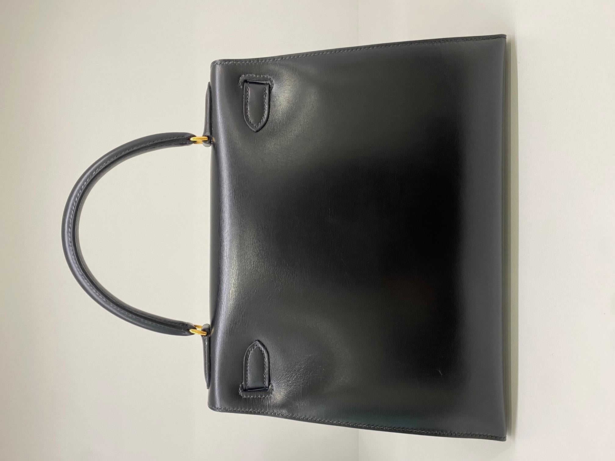 Hermes Kelly 28 Black Box Calf Sellier GHW Vintage at 1stDibs