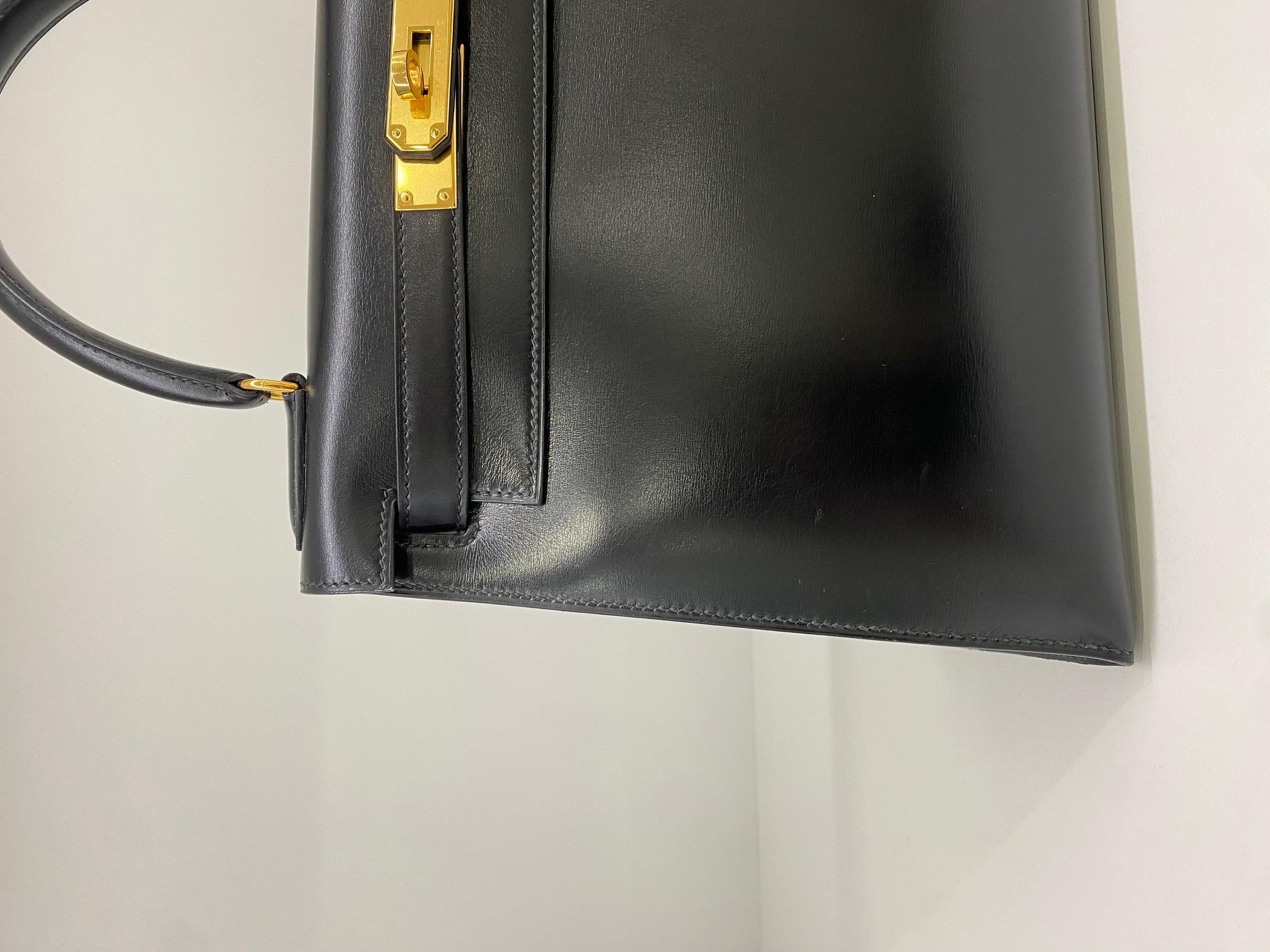 Women's or Men's Hermes Kelly 28 Black Box Calf Sellier GHW Vintage