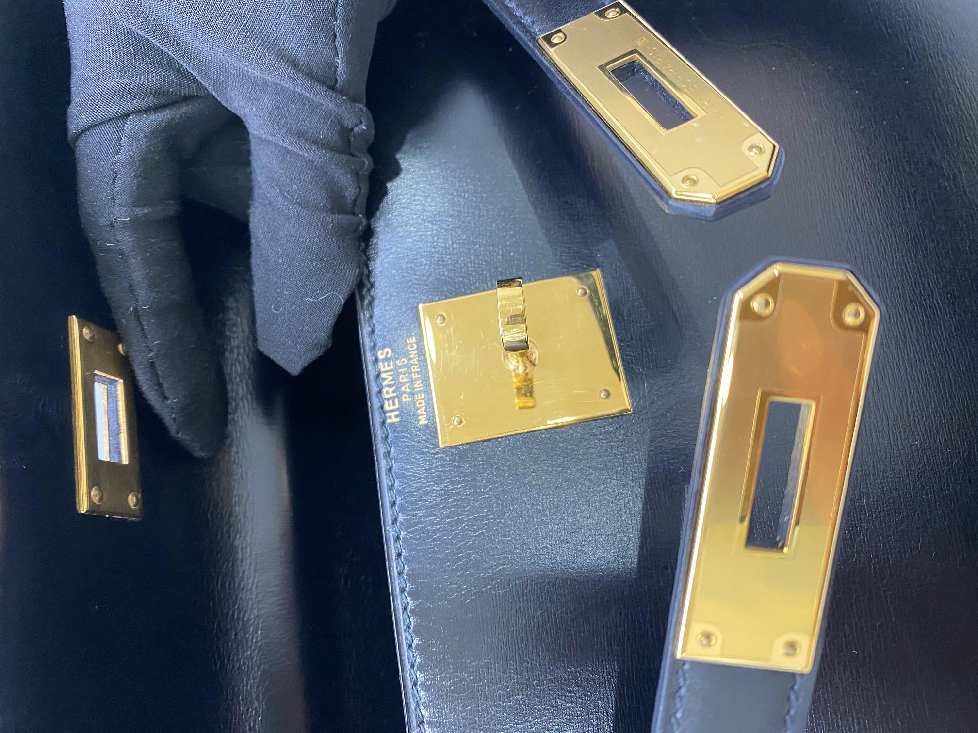 Hermes Kelly 28 Black Box Calf Sellier GHW Vintage 3