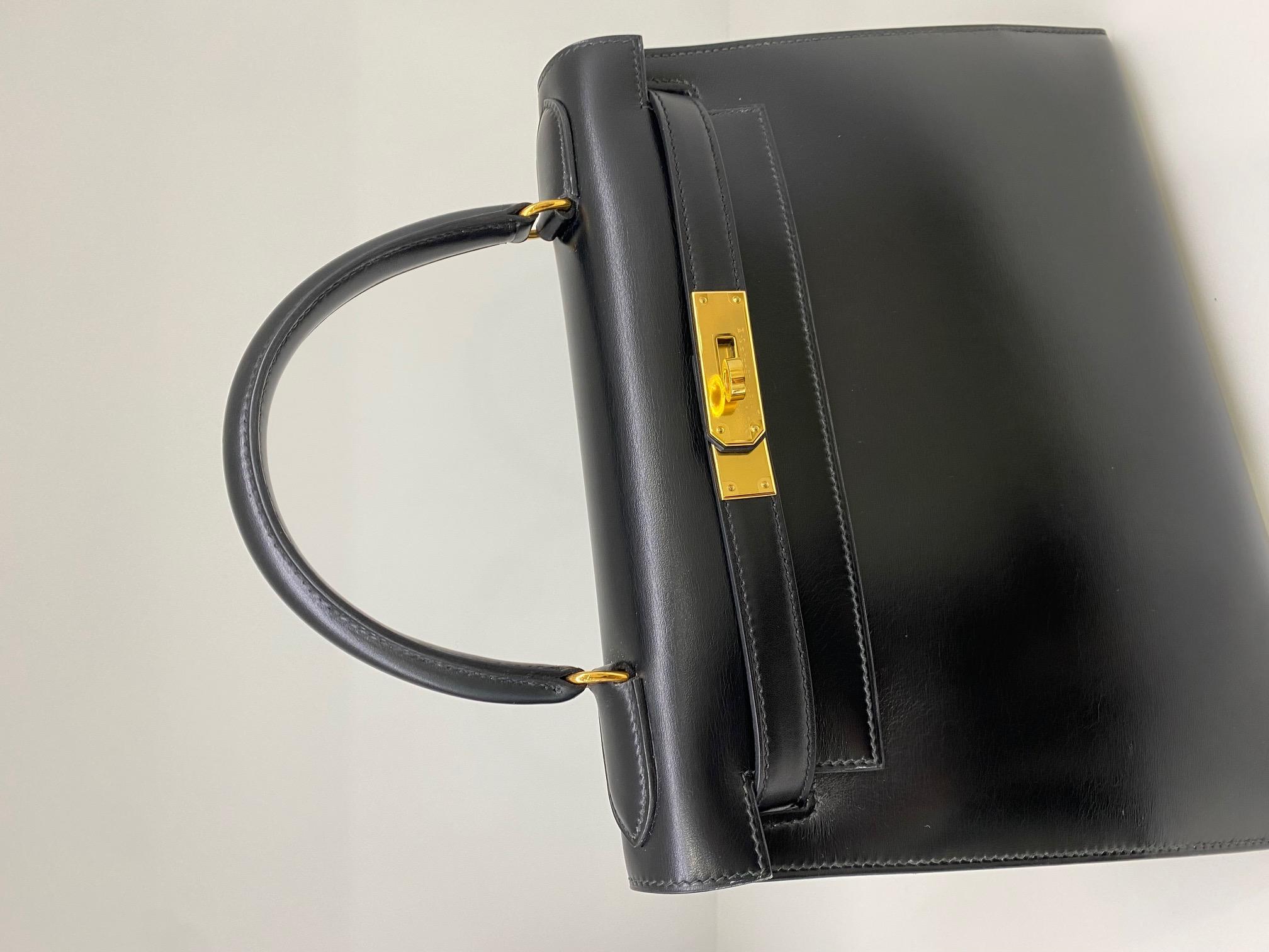 Hermes Kelly 28 Black Box Calf Sellier GHW Vintage 4