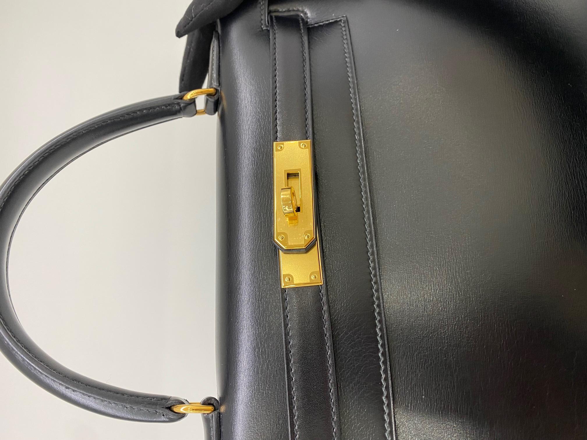 Hermes Kelly 28 Black Box Calf Sellier GHW Vintage 5