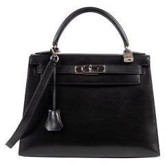 Hermes Kelly 28 Black Boxcalf + Strap 