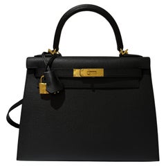 Hermes Kelly 28 Black Epsom gold hardware handbag