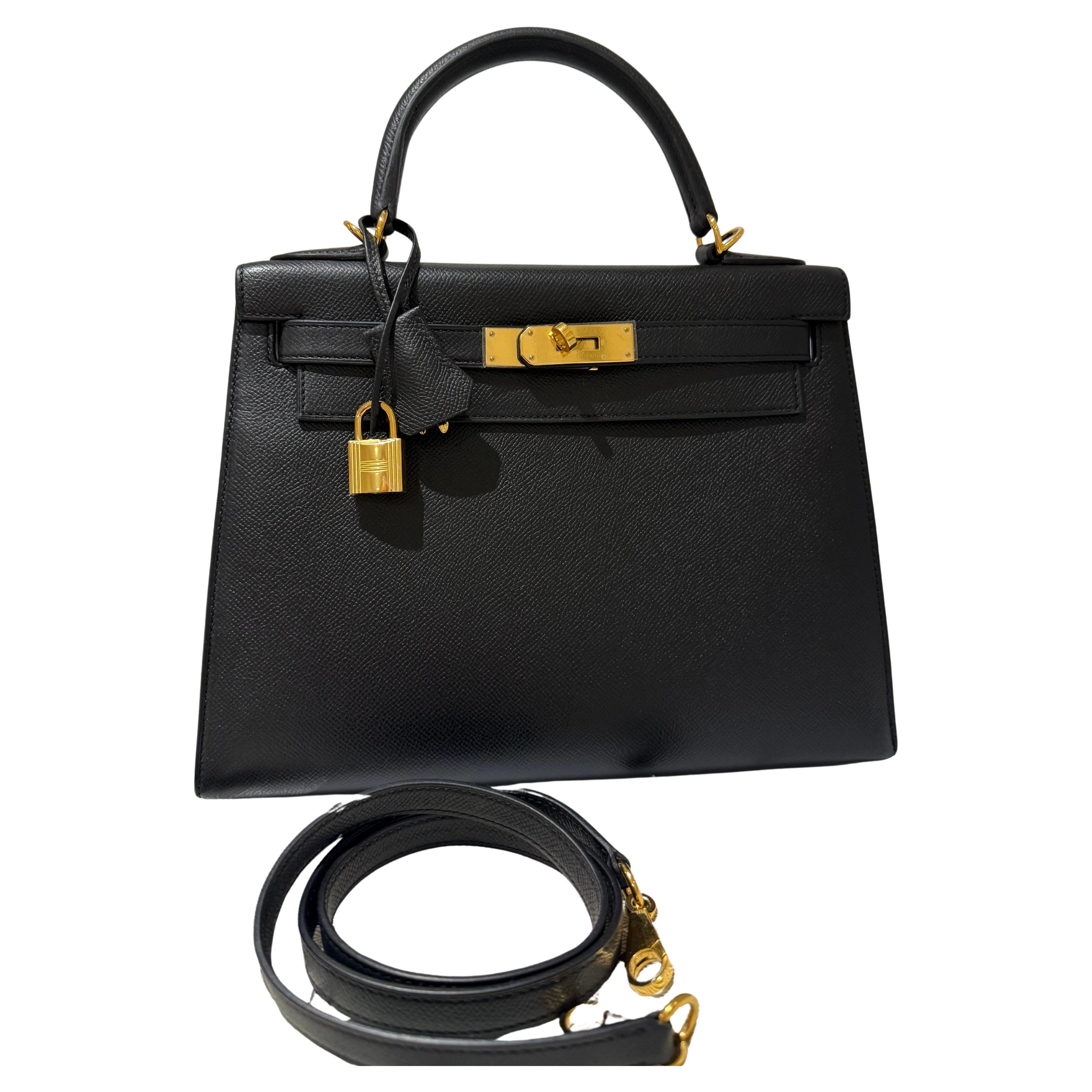 Hermes Kelly 28 Black epsom gold hardware handbag