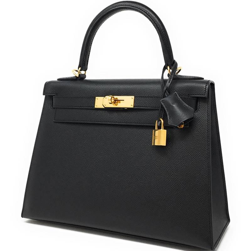 Hermes Kelly 28 Black Epsom Leather with Gold Hardware For Sale at ...