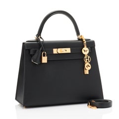Hermes Kelly 28 Black Epsom Sellier Gold Hardware Y Stamp, 2020