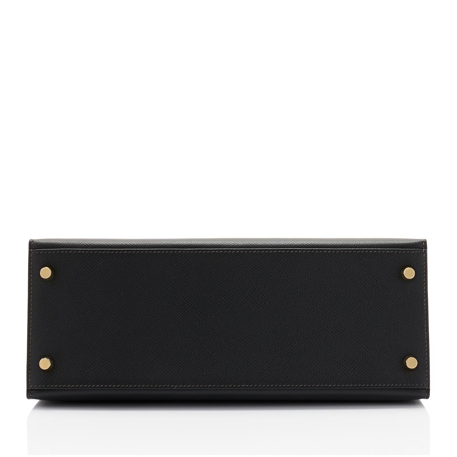 Women's Hermes Kelly 28 Black Epsom Sellier Gold Hardware For Sale