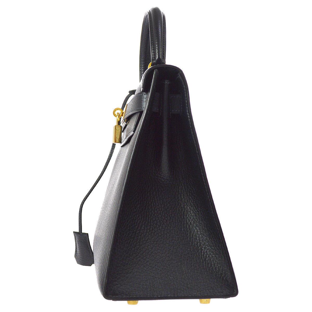 HERMES Kelly 28 Black Leather Gold Top Handle Satchel Tote Shoulder Bag in Box 1