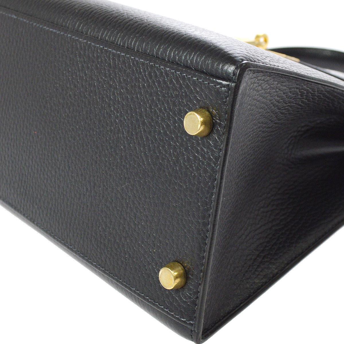 HERMES Kelly 28 Black Leather Gold Top Handle Satchel Tote Shoulder Bag in Box 3