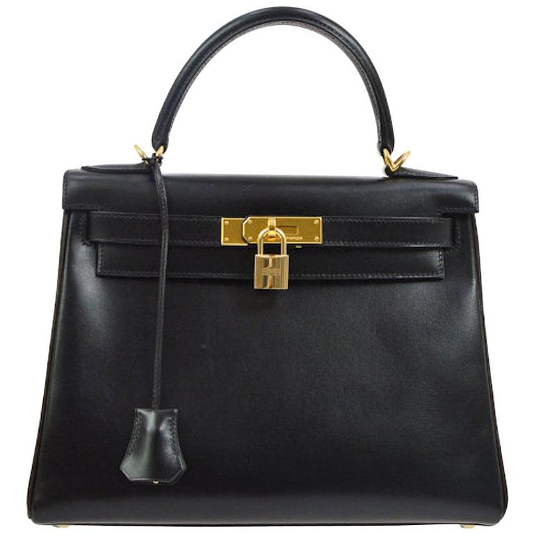 Hermes Kelly 28 Black Mini Gold Evening Top Handle Satchel Shoulder Bag at 1stDibs