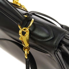 HERMES Kelly 28 Black Mini Gold Evening Top Handle Satchel Shoulder Bag in Box