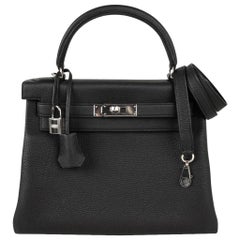 Hermes Kelly 28 Black Retourne Bag Togo Palladium Hardware