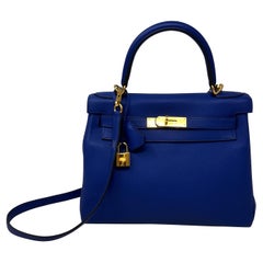 Hermes Kelly 28 Bleu Electrique Bag