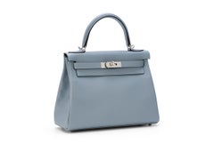 Hermès Kelly 28 Bleu Lin Evercolor Palladium Hardware